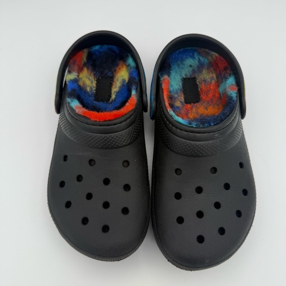 Kid’s Junior Youth Crocs Classic Black Rainbow Fleece Lined Slip-On Clogs Size 3 - Picture 5 of 7